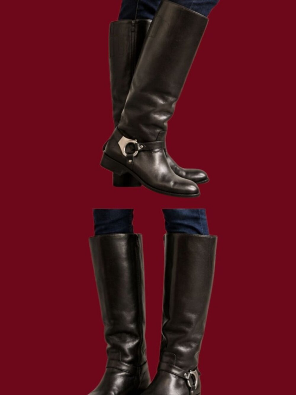 Via Spiga Leather Knee High Riding Boots Silver Harness Hardware Size 6.5